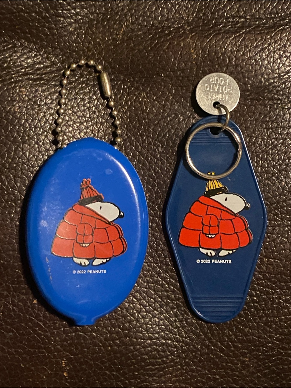 Three Potato Four x Peanuts Snoopy Puffy Coat Coin Pouch and key tag keychain